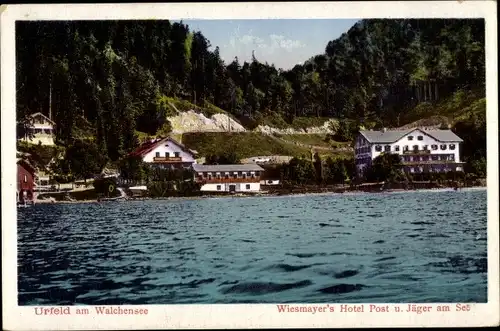 Ak Urfeld am Walchensee Kochel am See, Wiesmayer's Hotel Post u. Jäger am See