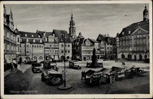 Ak Coburg, Marktplatz, Denkmal