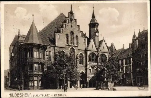 Ak Hildesheim in Niedersachsen, Marktplatz und Rathaus