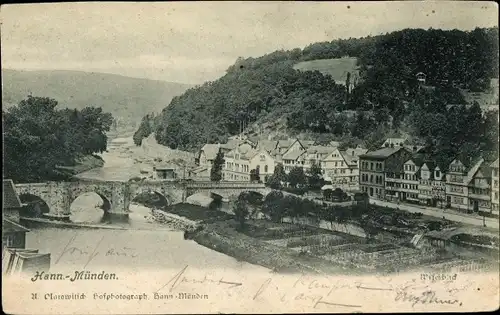 Ak Hann. Münden in Niedersachsen, Panorama vom Ort, Brücke