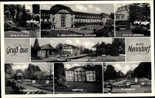 Ak Bad Nenndorf an der Weser, Kurpark, Schlösschen, Sonnengarten, Schwefelbadehaus, Badehotel