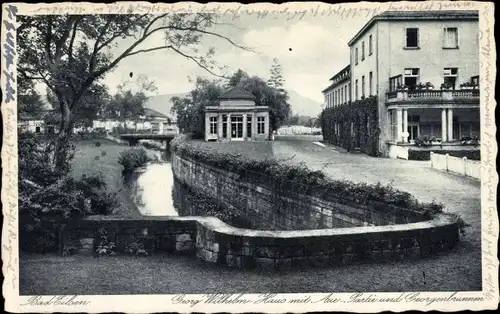 Ak Bad Eilsen Niedersachsen, Georg Wilhelm Haus mit Aue-Partie und Georgenbrunnen