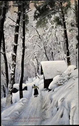 Ak Heidelberg am Neckar, Königstuhl, Endstation der Bergbahn, Winter, Schnee