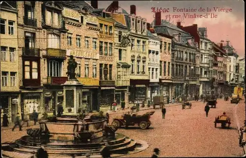 Ak Liège Lüttich Wallonien, Fontaine de la Vierge et rue Vinave d'Ile