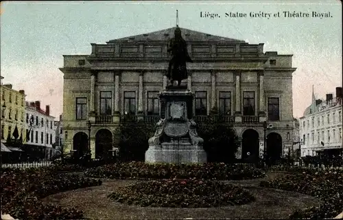 Ak Liège Lüttich Wallonien, Statue Gretry et Theatre Royal