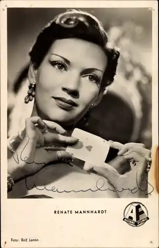 Ak Schauspielerin Renate Mannhardt, Portrait, Autogramm, Spielkarte