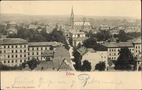 Ak Zittau in Sachsen, Stadtpanorama, Kirche