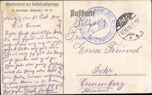 Dt. Feldpost, Truppenstempel, Infanterie Regiment Nr. 60, 2. Kompagnie, Mutzig, I WK