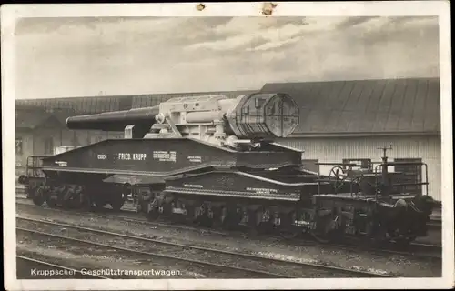 Ak Kruppscher Geschütztransportwagen, Eisenbahngeschütz, Friedr. Krupp AG