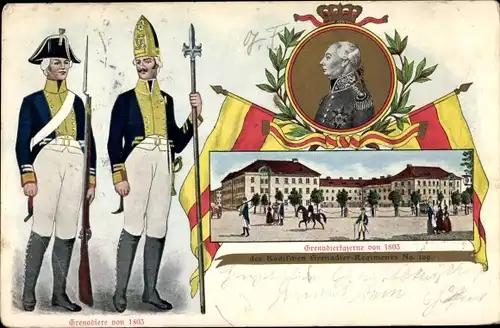 Künstler Ak Grenadierkaserne von 1803 des badischen Grenadier Regiments Nr 109