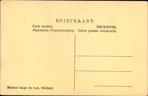 Ak Südholland Niederlande, Molens langs de Lek