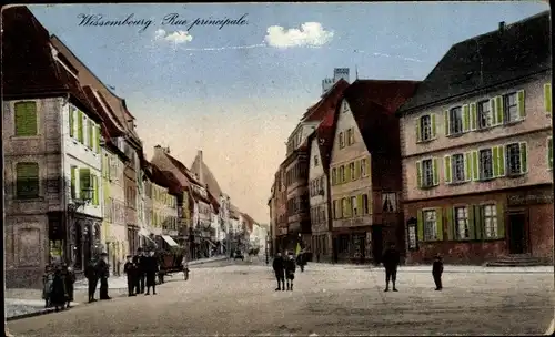 Ak Wissembourg Weißenburg Elsass Bas Rhin, Rue principale, Straßenpartie in der Stadt