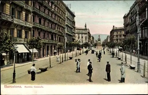 Ak Barcelona Katalonien, Rambla Cataluna, Passanten