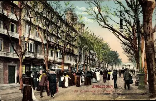 Ak Barcelona Katalonien Spanien, Rambla de los Estudios