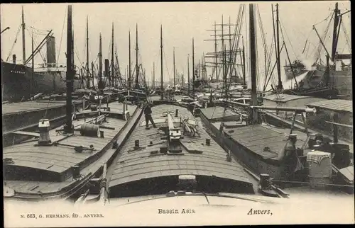 Ak Anvers Antwerpen Flandern, Frachtschiffe im Hafen