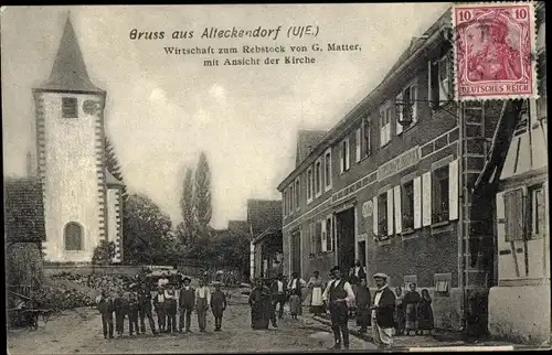 Ak Alteckendorf Bouxwiller Buchsweiler Elsass Bas Rhin, Wirtschaft zum Rebstock, Kirche