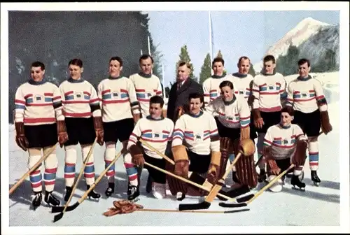 Sammelbild Olympia 1936 Serie 8 Bild 5, Eishockey, Mannschaft Großbritannien Franck Kaffee