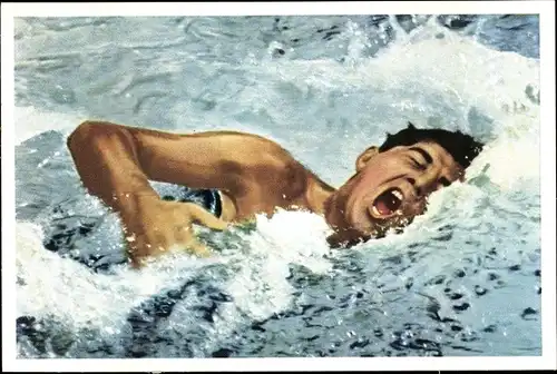 Sammelbild Olympia 1936 Serie 22 Bild 2, Schwimmer Jack Medica USA, Franck Kaffee