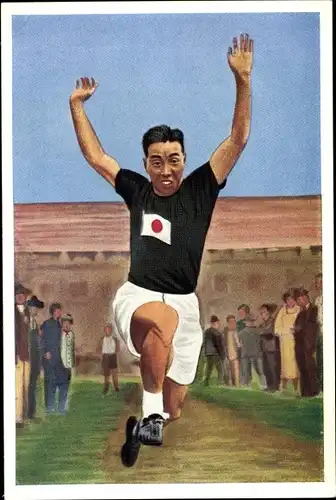 Sammelbild Olympia 1936, Nambu, Weitspringer, Mühlen Franck Kaffeezusatz