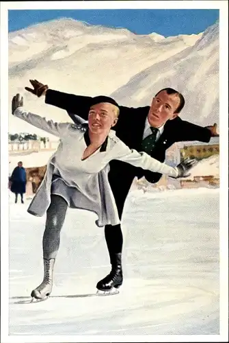Sammelbild Olympia 1936, Eiskunstläufer Maxie Herber und Ernst Baier, Mühlen Franck Kaffeezusatz