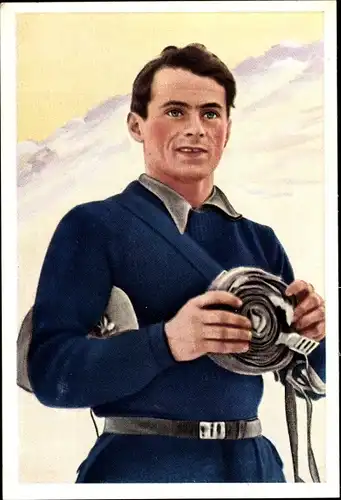 Sammelbild Olympia 1936, Skifahrer Guzzi Lantschner, Mühlen Franck Kaffeezusatz