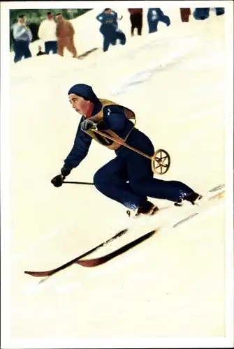 Sammelbild Olympia 1936, Skifahrerin Käthe Grasegger, Mühlen Franck Kaffeezusatz