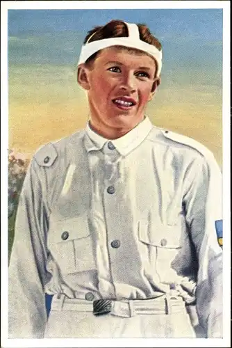 Sammelbild Olympia 1936, Skifahrer Erik August Larsson, Mühlen Franck Kaffeezusatz