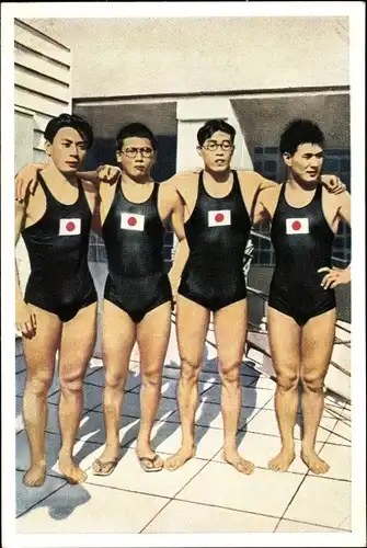 Sammelbild Olympia 1936, Japans 4x200m Freistilstaffel, Yusa, Sugiura, Taguchi, Arai