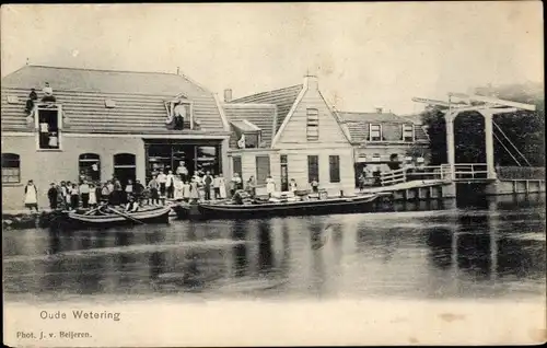 Ak Oude Wetering Südholland, Partie am Wasser, Ruderboote, Anwohner