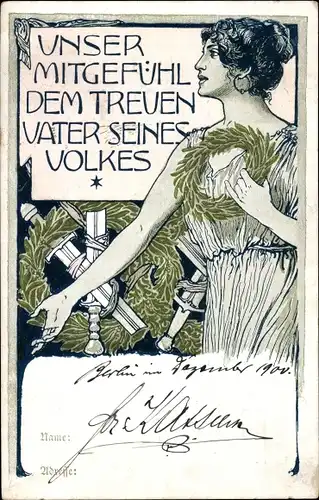 Künstler Ak Mitgefühl dem Treuen Vater seines Volkes, Präsident Paul Krüger, Trauerkarte 1900