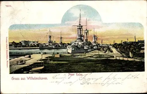 Ak Wilhelmshaven, Deutsche Kriegsschiffe, Küstenpanzerschiffe, Neuer Hafen, Kaiserliche Marine