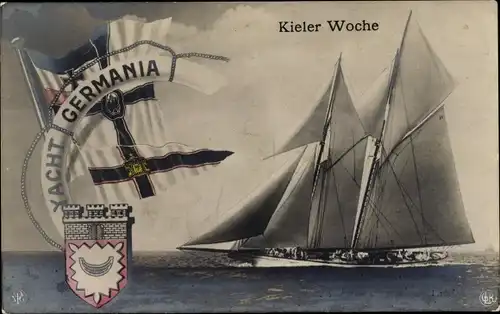 Ak Yacht Germania der Familie Krupp, Kieler Woche, Zweimaster