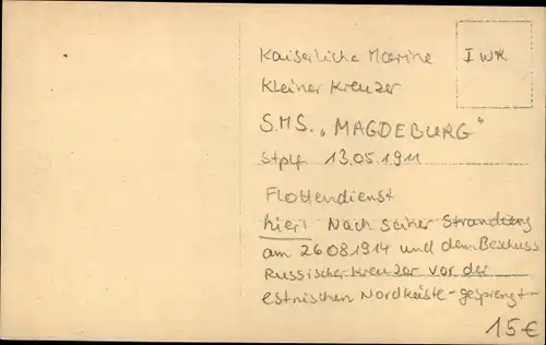 Foto Ak Deutsches Kriegsschiff SMS Magdeburg, Zerstörung I. WK