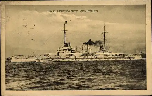 Ak Deutsches Kriegsschiff, SMS Westfalen, Linienschiff, Kaiserliche Marine