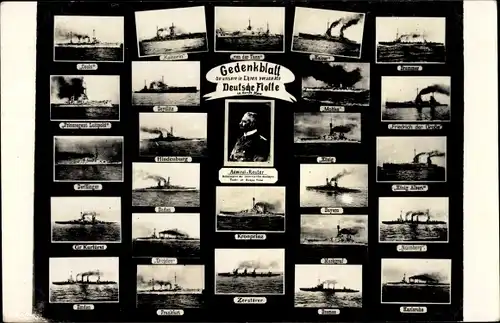 Ak Deutsche Flotte, Scapa Flow 1919, Admiral Reuter, SMS Köln, SMS Kaiserin, SMS König