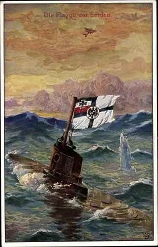 Künstler Ak Die Flagge der SMS Emden, U-Boot, Helden zur See, Das Sinnbild des Ruhms, Primus 1039
