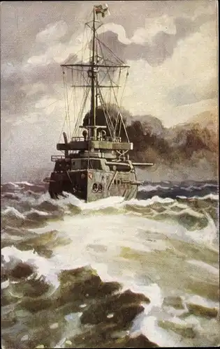 Künstler Ak Deutsches Kriegsschiff, Linienschiff auf hoher See, Panzerschiff, Kaiserliche Marine