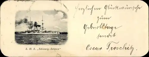 Ak Deutsches Kriegsschiff, SMS Schleswig Holstein, Linienschiff, Kaiserliche Marine