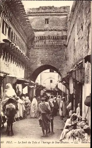 Ak Fès Fez Marokko, Le Souk du Tala et l'Horloge de Bou Anania, Reiter