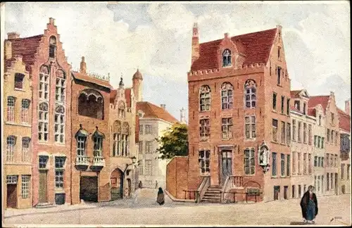 Künstler Ak Bruges Westflandern, Le Tonlieu, Straßenpartie, Weighing House