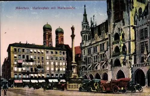 Ak München, Marienplatz mit Mariensäule
