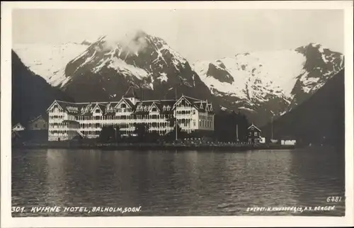 Ak Balholm Sogn Norwegen, Kvikne Hotel, Außenansicht, Bucht, Berge