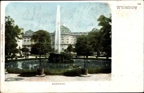 Ak Würzburg am Main Unterfranken, Residenz, Brunnen, Fontäne