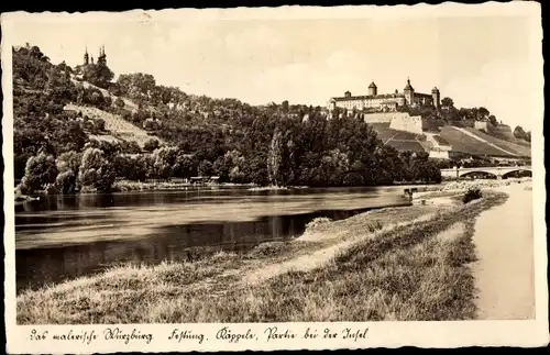Ak Würzburg am Main Unterfranken, Festung, Käppele, Partie bei der Insel
