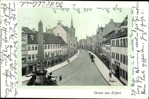 Ak Erfurt Thüringen, Geschäfte am Anger, Obelisk