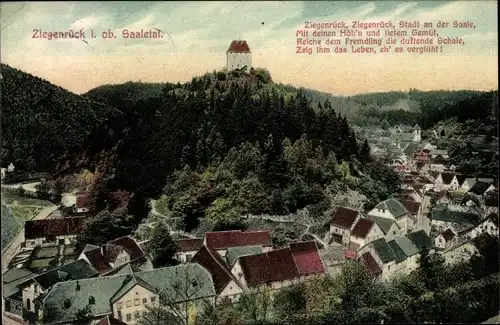 Ak Ziegenrück an der Saale Thüringen, Panorama, Gedicht