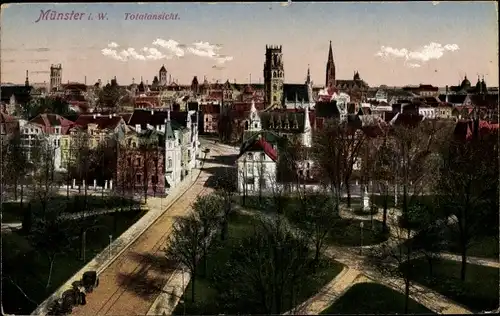 Ak Münster in Westfalen, Totalansicht vom Ort, Straßenpartie