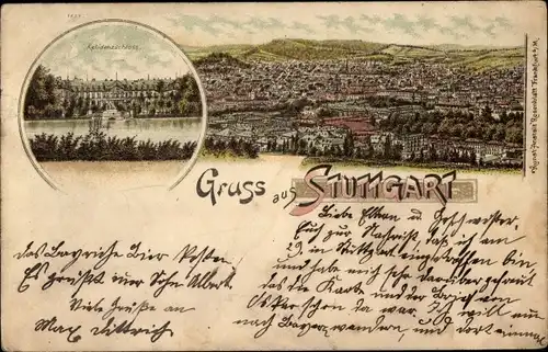 Litho Stuttgart in Württemberg, Residenzschloss, Panorama