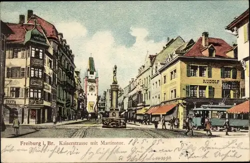 Ak Freiburg im Breisgau, Kaiserstraße mit Martinstor