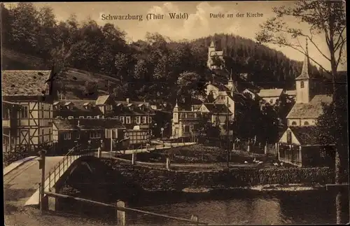 Ak Schwarzburg Thüringer Wald, Partie an der Kirche